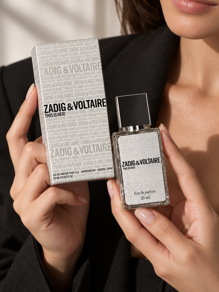 GPT Image 2.5 Flare: в руках: масштаб и контакт с парфюмом Zadig & Voltaire