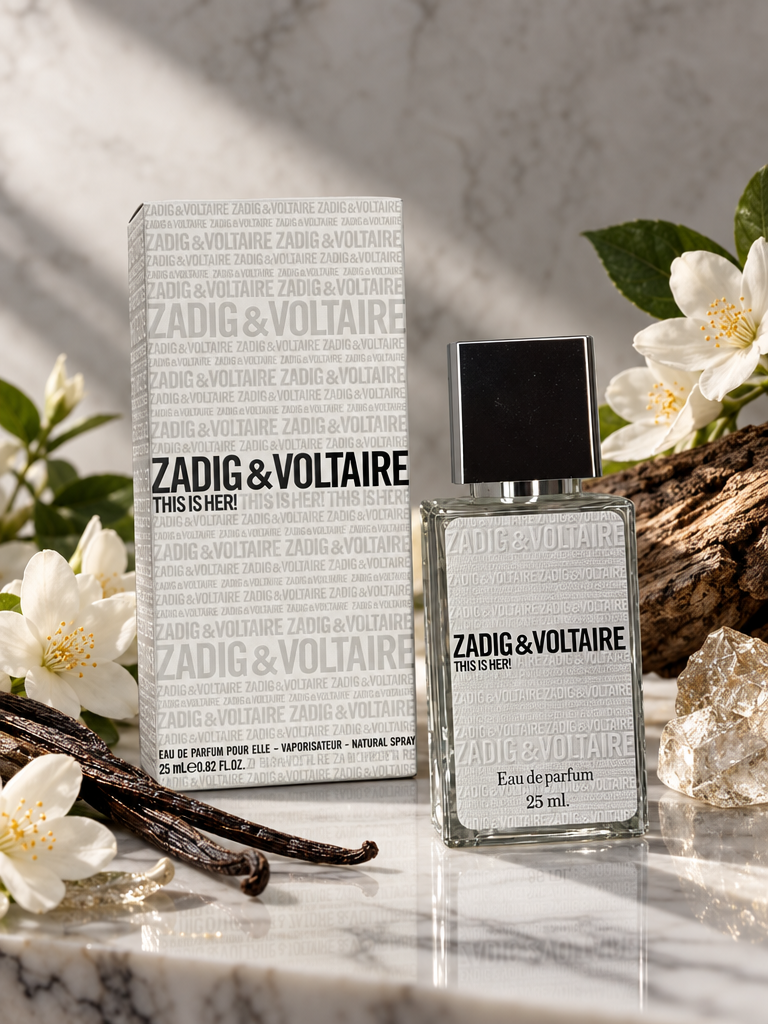 GPT Image 2.5 Sunburst: композиция: товар и окружение с парфюмом Zadig & Voltaire